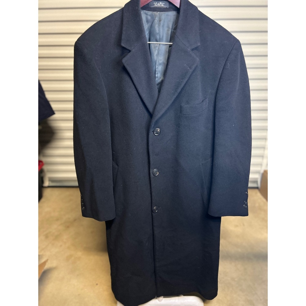 Chaps Overcoat Mens L Black Ralph Lauren Wool Blend Long Coat 3-Button Rare
